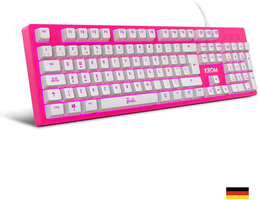 KROM Kit Tastatur, -Maus und -Mausunterlage Barbie Edition KANDY - Weisse LED-Membrantastatur, Maus