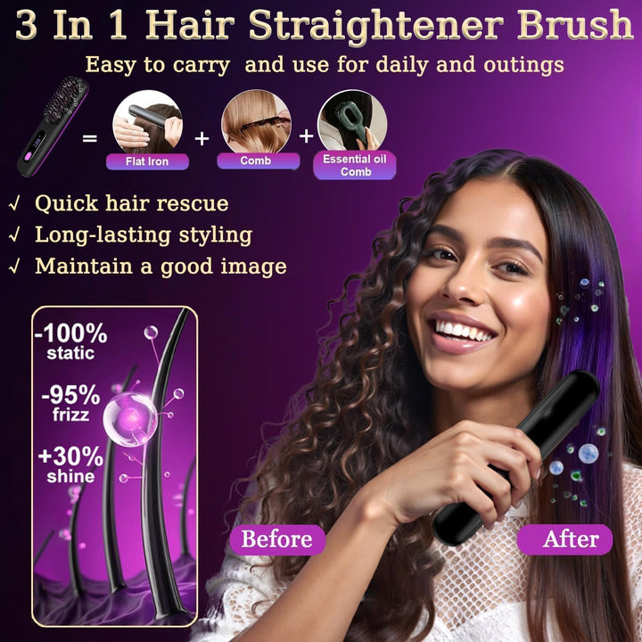 Stylingbürste für Kurze Haare Kabellos, Tragbare Haarbürste Elektrisch, Wiederaufladbare Beheizte Ha