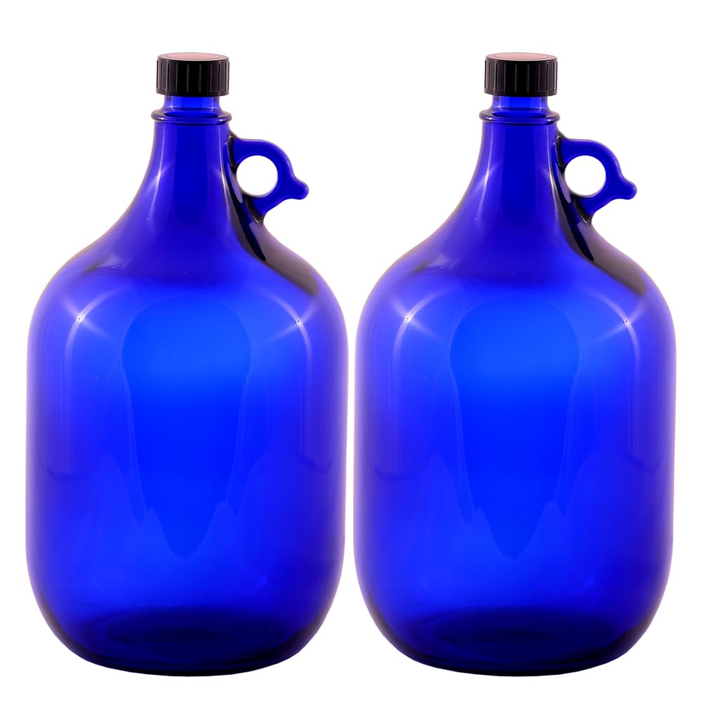 Albert's Premium Selection 5 Liter Henkelflasche/Glasballon, blau, inkl. schwarzem Deckel (2), 2