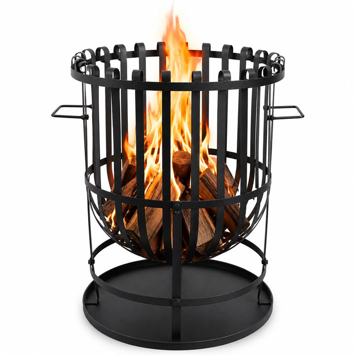 Robuster Feuerkorb Feuerstelle Eisen 55x40 cm Feuerschale mit Bodenplatte Ideal für Lagerfeuer, Gart