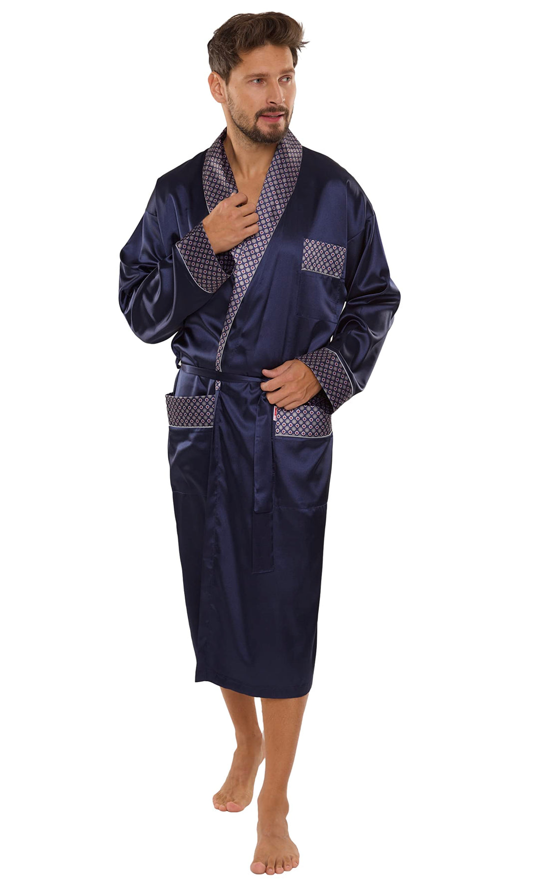 FOREX Lingerie edler und hochwertiger Satin-Bademantel Herren-Mantel im tollen Design M Marine, M Ma