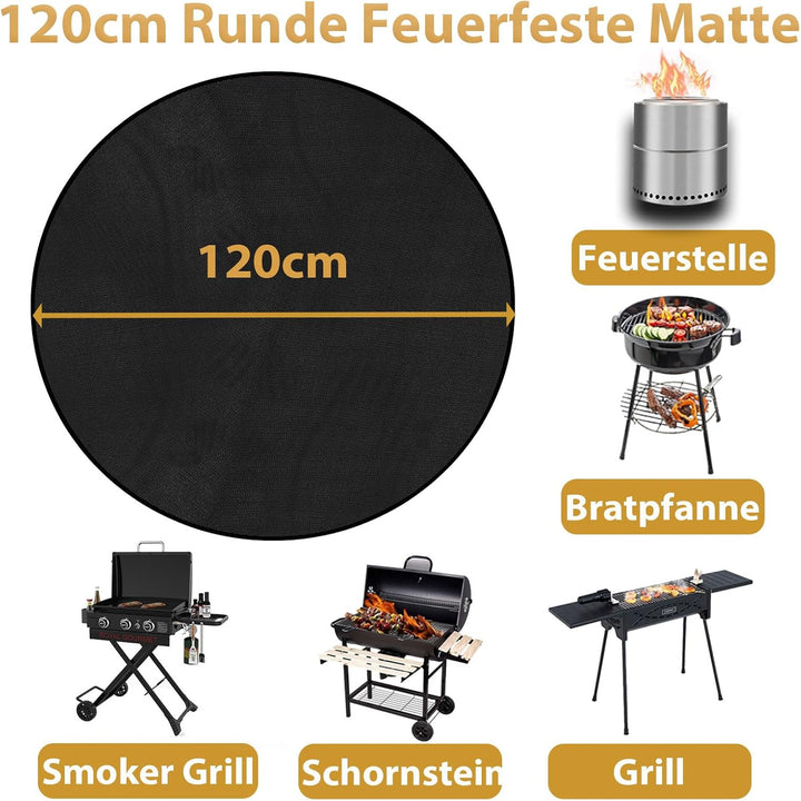 Qivine 120cm Grillmatte Bodenschutz Rund, Antihaf Grill Unterlage Boden Wiederverwendbar, Hitzebestä