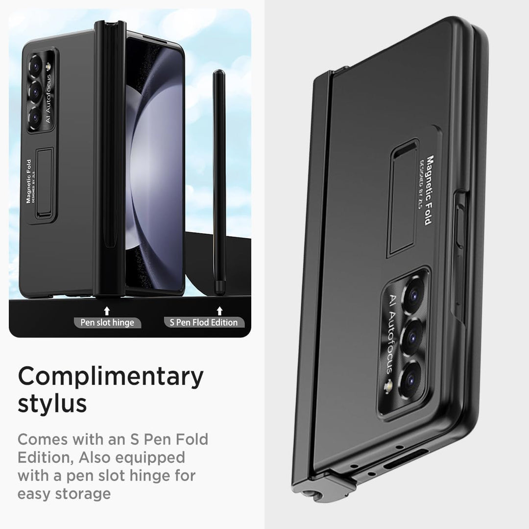 Miimall Kompatibel mit Samsung Galaxy Z Fold 5 Hülle mit S Pen+Displayschutz+Kameraschutz, [Scharnie