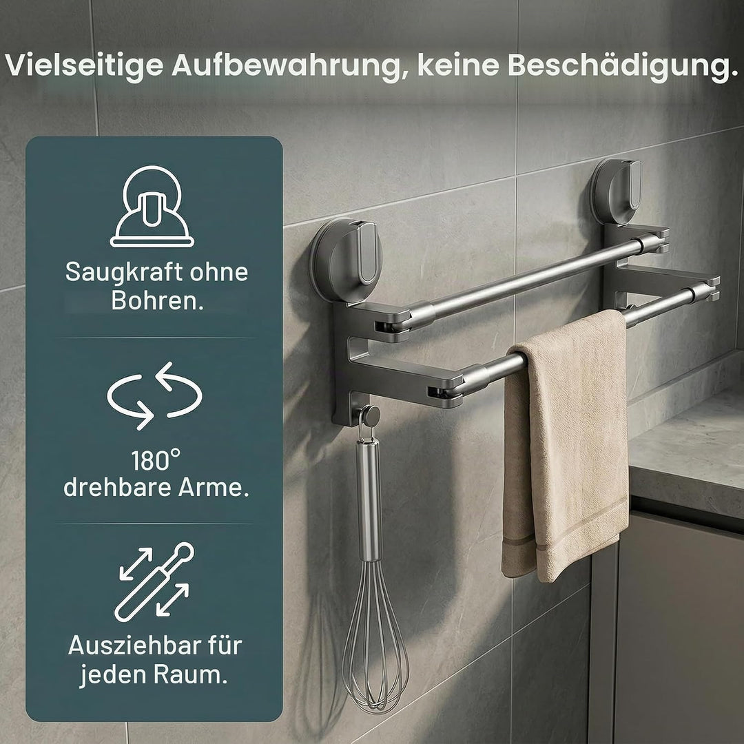 Handtuchhalter Saugnapf ohne Bohren Ausziehbare Handtuchstange Doppelt 49-84cm Verstellbare Länge 18