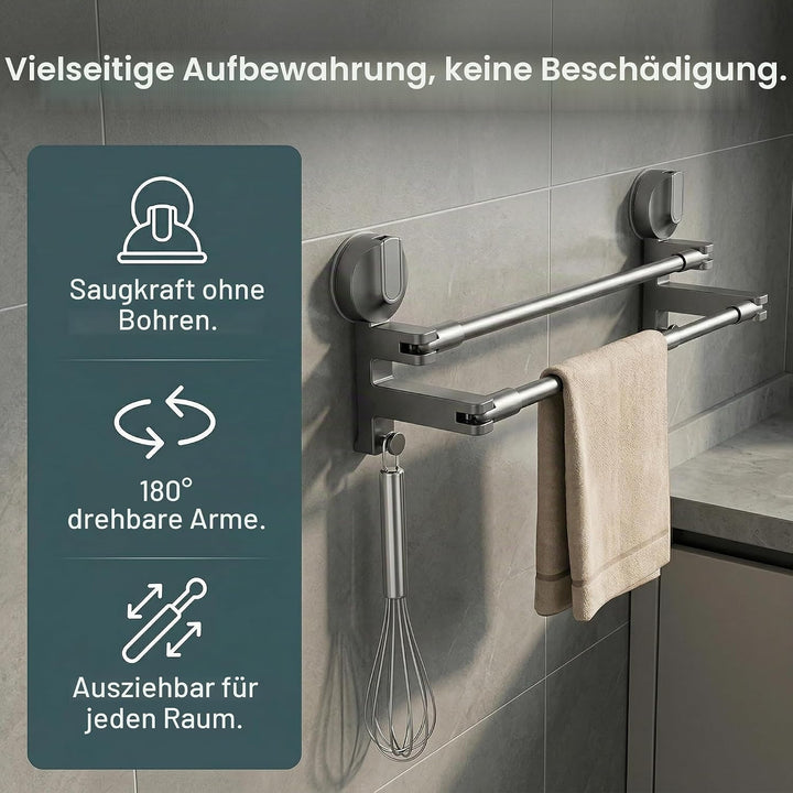 Handtuchhalter Saugnapf ohne Bohren Ausziehbare Handtuchstange Doppelt 49-84cm Verstellbare Länge 18