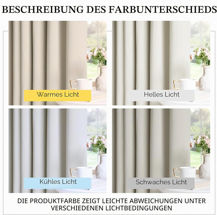 PONY DANCE Scheibengardinen Wohnzimmer Gardinen Kurz Ösenvorhang 2er Set Verdunkelungsvorhang Beige
