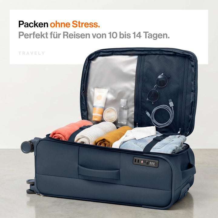 Travely Stoffkoffer L - Koffer mittelgross mit 4 Rollen und TSA Zahlenschloss - weichter Weichschale
