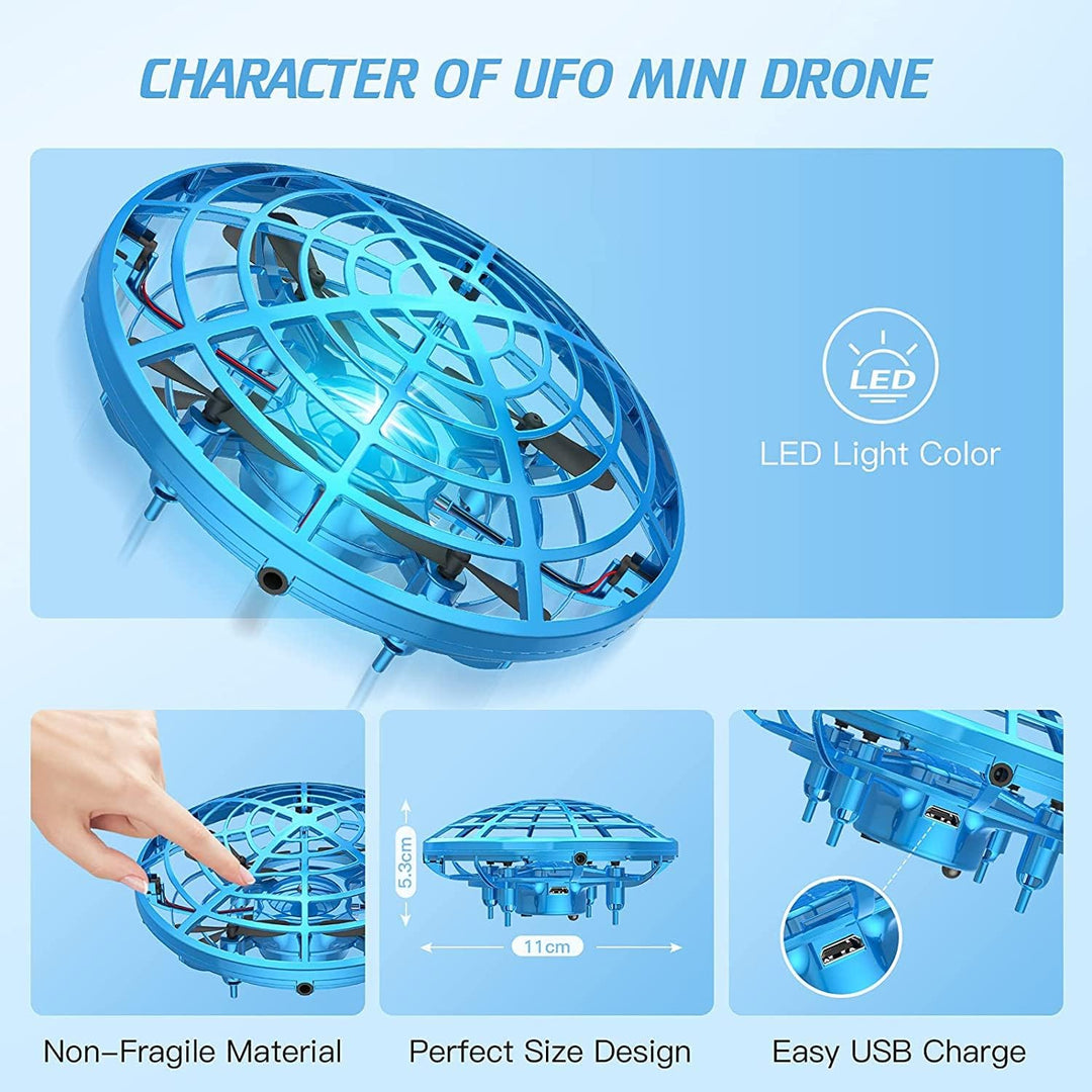 UFO Mini Drohne, UFO Flying Ball Fliegendes Spielzeug Helikopter mit 360° Rotierenden und LED für 4-