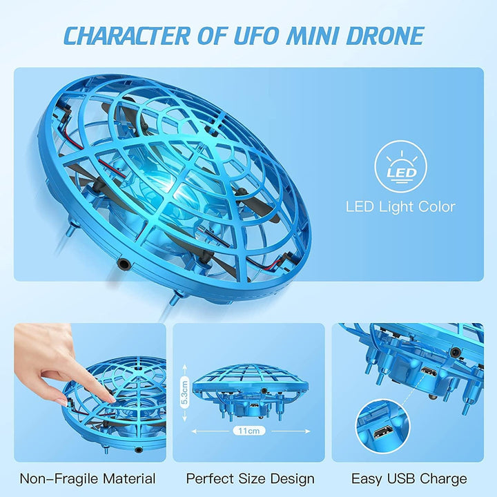 UFO Mini Drohne, UFO Flying Ball Fliegendes Spielzeug Helikopter mit 360° Rotierenden und LED für 4-