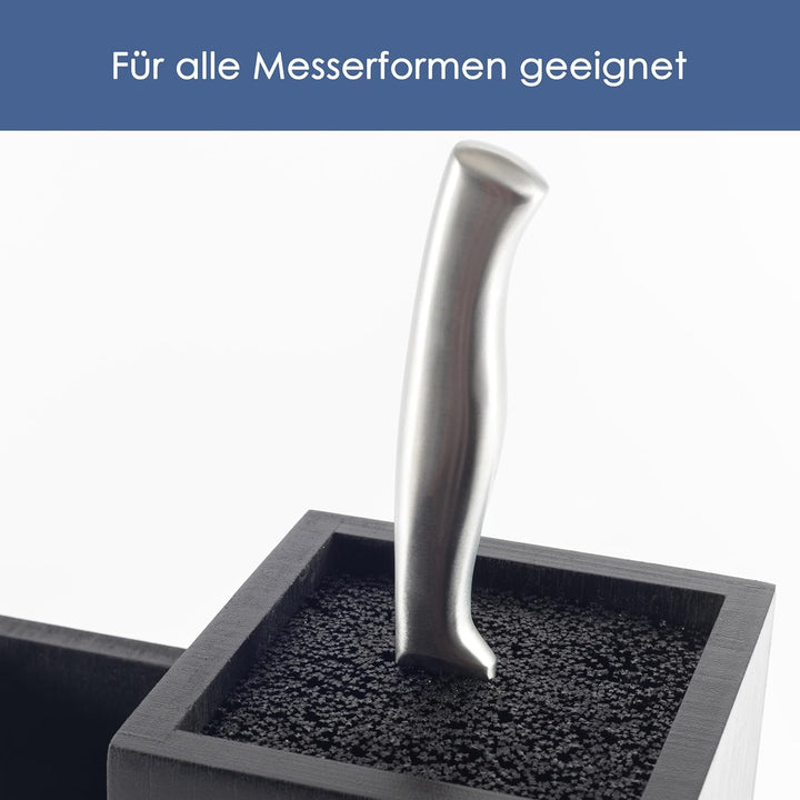 Messerblock - Messerhalter ohne Messer aus Holz Messerbrett beidseitig (Quadratisch Gerade Schwarz)