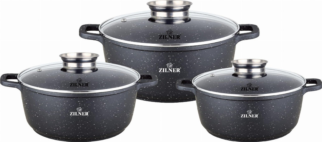 Zilner Topfset - Kochtopf Set 6-teilig - Marmorbeschichtung - mit Glasdeckeln - für alle Herdarten -