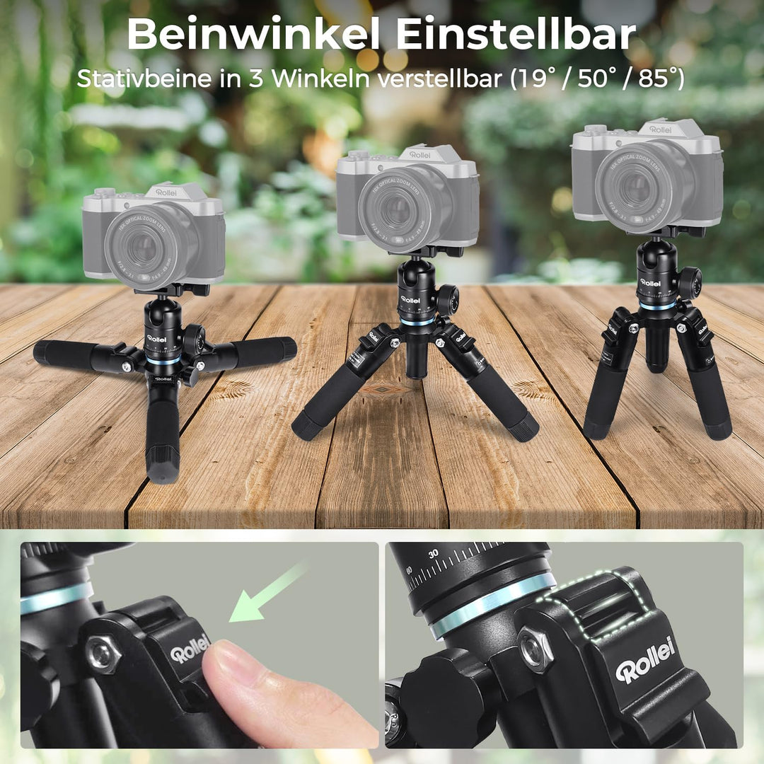 Rollei Compact Traveler Mini M1 I Schwarz I Leichtes Mini-Reisestativ aus Aluminium I Foto-Stativ mi