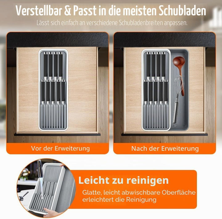 HEKOBAG Schubladen-Messer Organizer, Messerblock Schublade Küchen Messerhalter für 9 Messer, 14–22,5