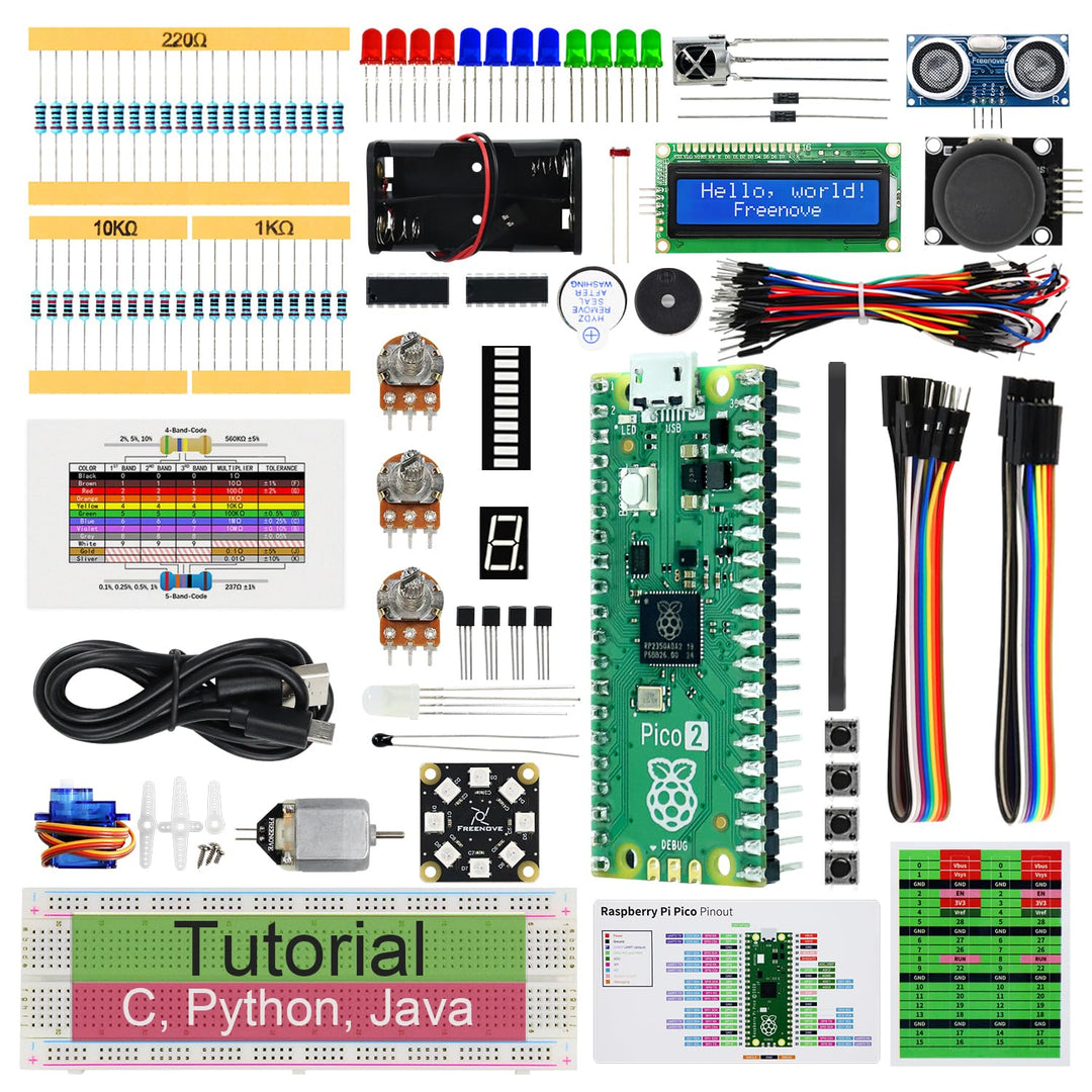 Freenove Super Starter Kit for Raspberry Pi Pico 2 (Included), Dual Arm Cortex-M33 and Dual Hazard3