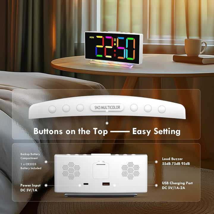 Wecker, Wecker Digital LED mit 7 Farben RGB Nachtlicht, Netzbetrieben Digitalwecker mit 8 Farben Dig