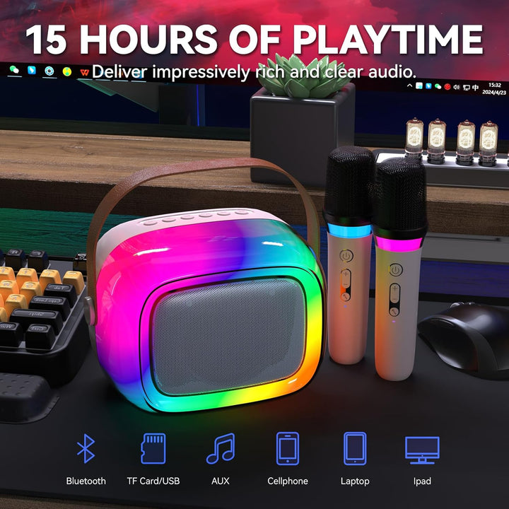 GUYUCOM Karaoke Machine mit 2 Kabellose Mini Mikrofon für Kinder und Erwachsene, Tragbaren Bluetooth