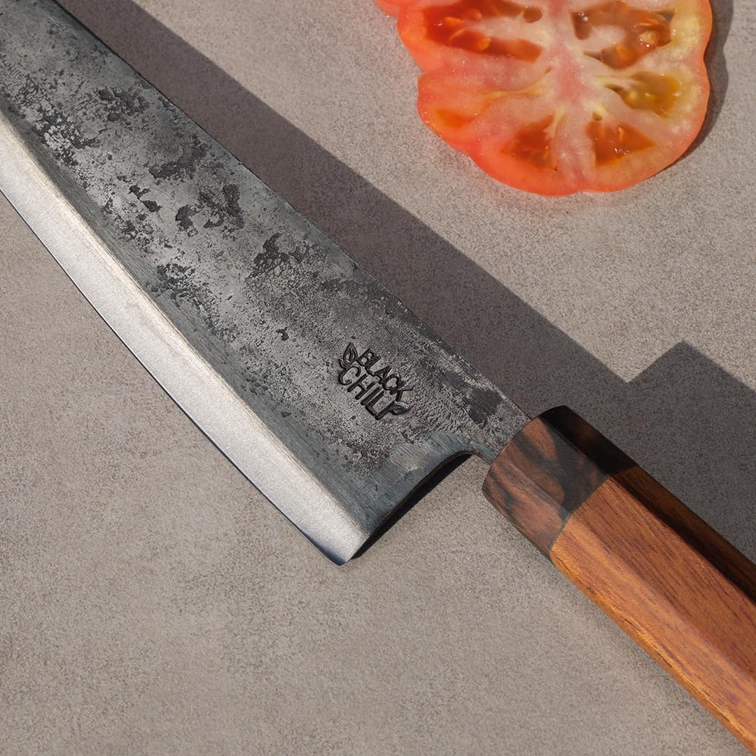 Chefmesser | Eisenholz Griff | 19 cm Carbonstahl Klinge mit 61–63 HRC | Profi Kochmesser für Fisch,