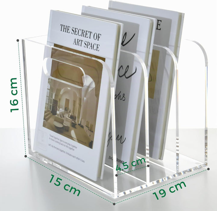Acryl Stehsammler B5, Zeitschriftenhalter aus Acryl, Aktenmagazinhalter mit 3 Fächer, Schreibtisch-O