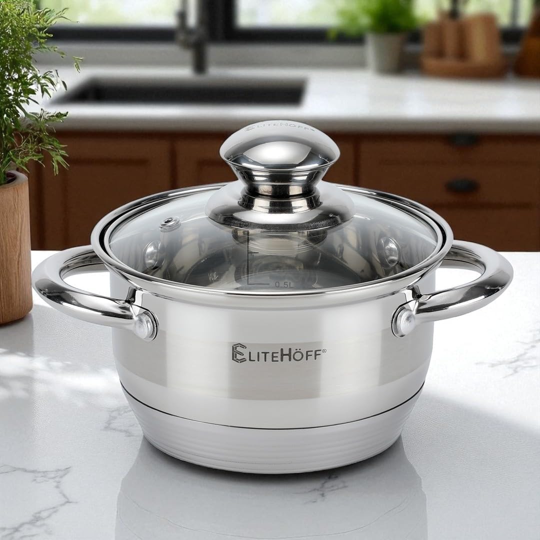 EliteHoff Kochtopf, 7-Lagen Edelstahl Topf Induktion Kochtöpfe Nudeltopf Suppentopf mit Glasdeckel f