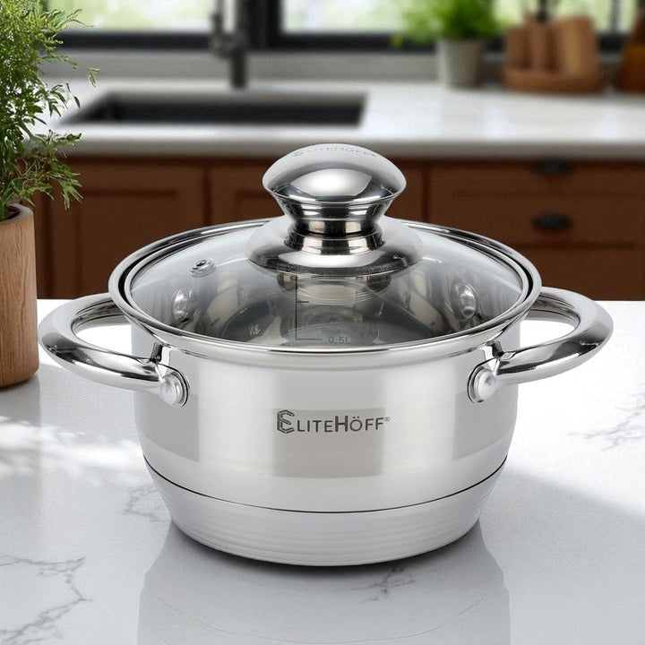 EliteHoff Kochtopf, 7-Lagen Edelstahl Topf Induktion Kochtöpfe Nudeltopf Suppentopf mit Glasdeckel f