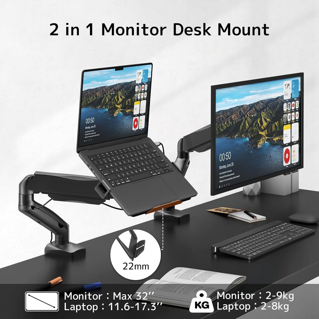 2 in 1 Laptop Halterung Schreibtisch, für 11.6-17.3'' Notebook & 17-32'' Monitor, Laptop Arm Halteru