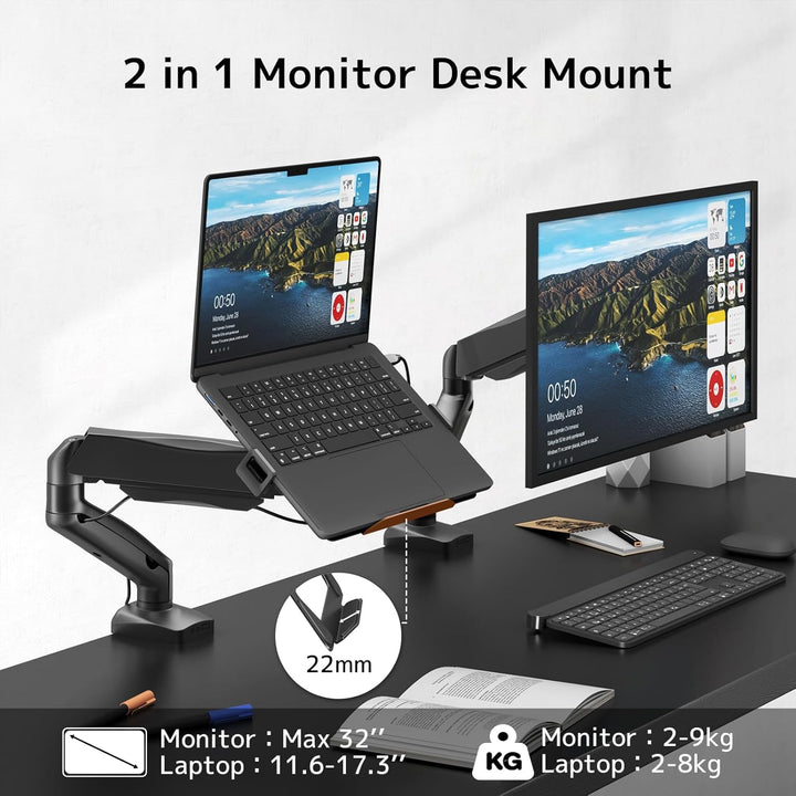 2 in 1 Laptop Halterung Schreibtisch, für 11.6-17.3'' Notebook & 17-32'' Monitor, Laptop Arm Halteru