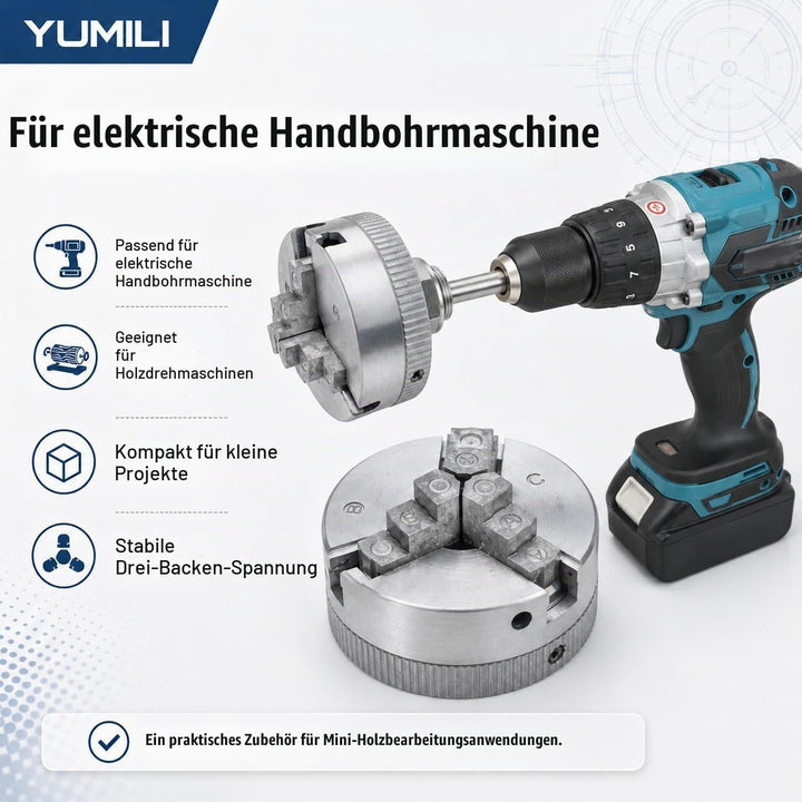 YUMILI Einstellbares Dreibackenfutter-Set für Holzbearbeitungsdrehmaschinen Selbstzentrierendes Dreh