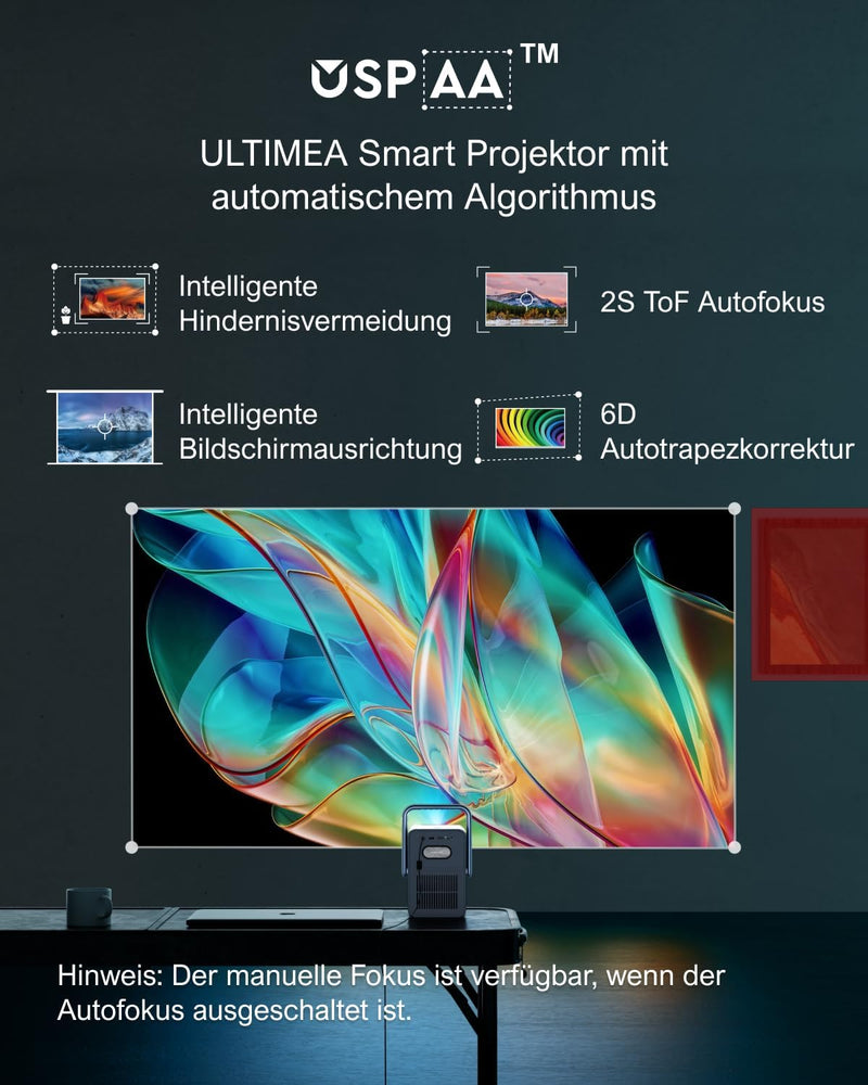 ULTIMEA Beamer Android TV 11.0 mit NETFLIX 10.000+ Apps, True 4K Heimkino Beamer Unterstützung 1000