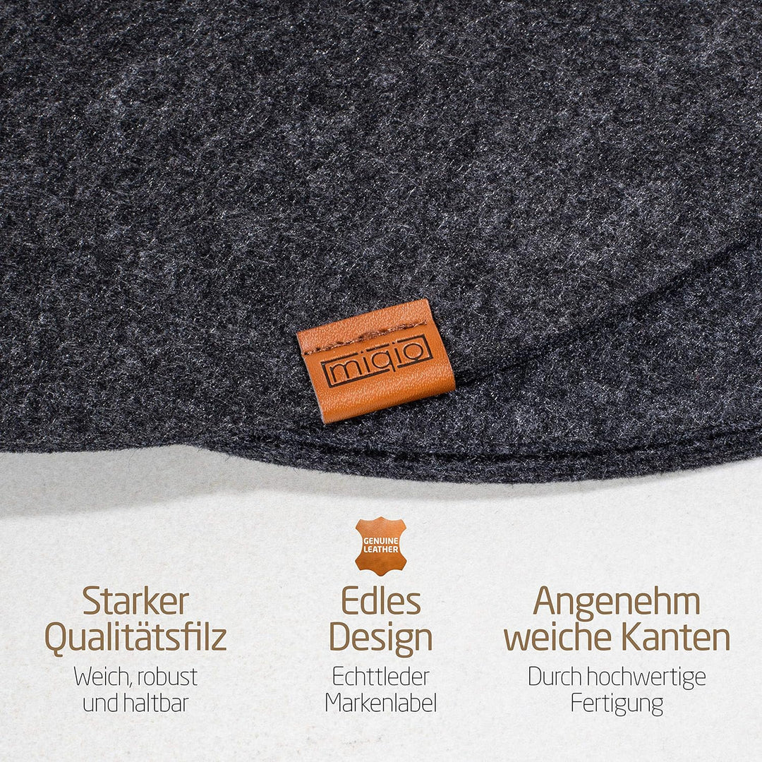 MIQIO® Design Runde Tischsets aus Filz abwaschbar | Mit Echtleder Markenlabel und Glasuntersetzer |