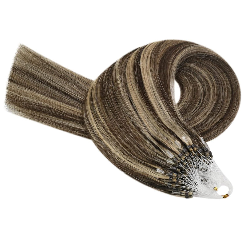 YoungSee Microring Extensions Echthaar Braun 40 cm Microring Hair Extensions Micro Loop Extensions E