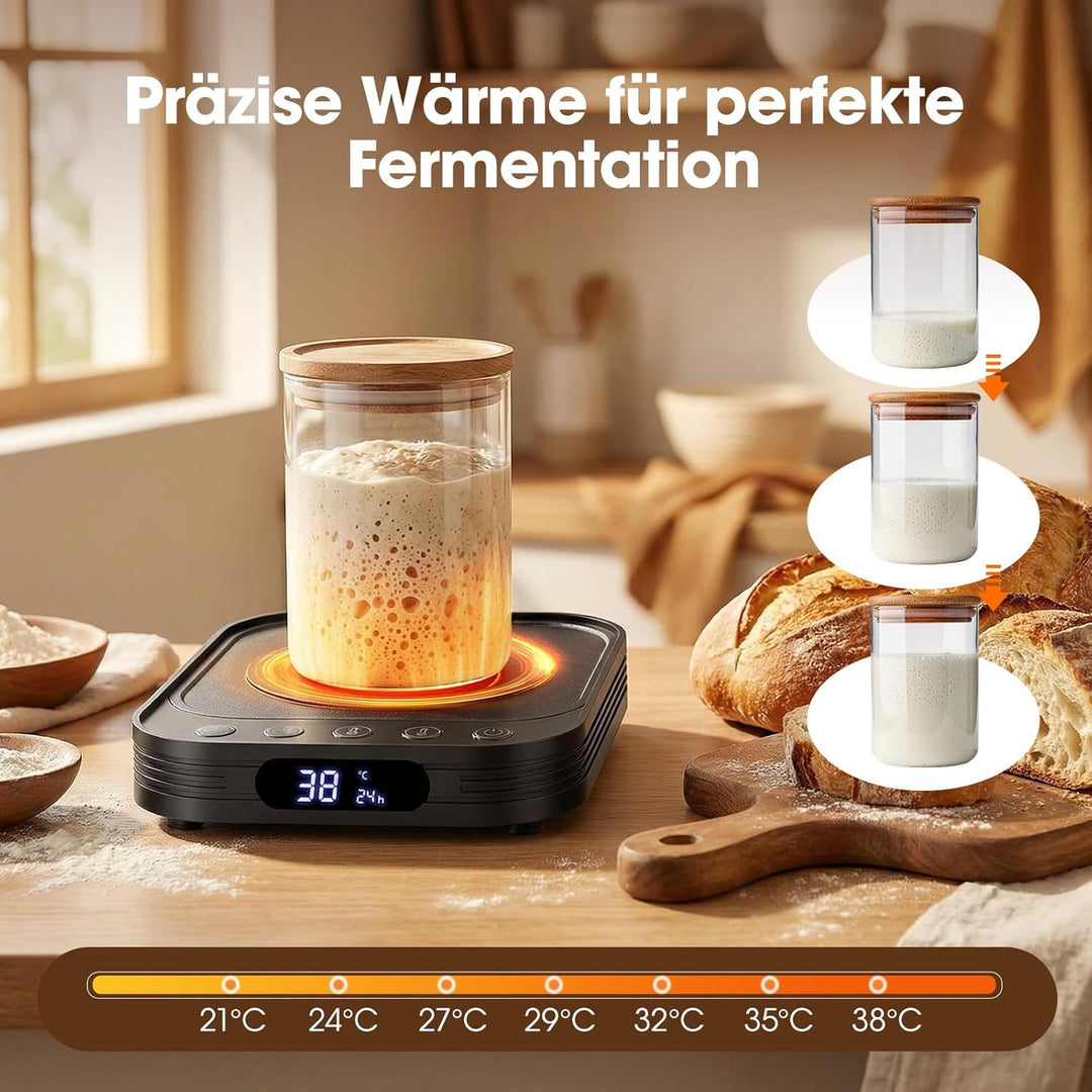 MQUPIN Sauerteig Starter Wärmer, 21-38°C Präzise 1°C Thermostat Sauerteigwärmer, Warmhalteplatte für