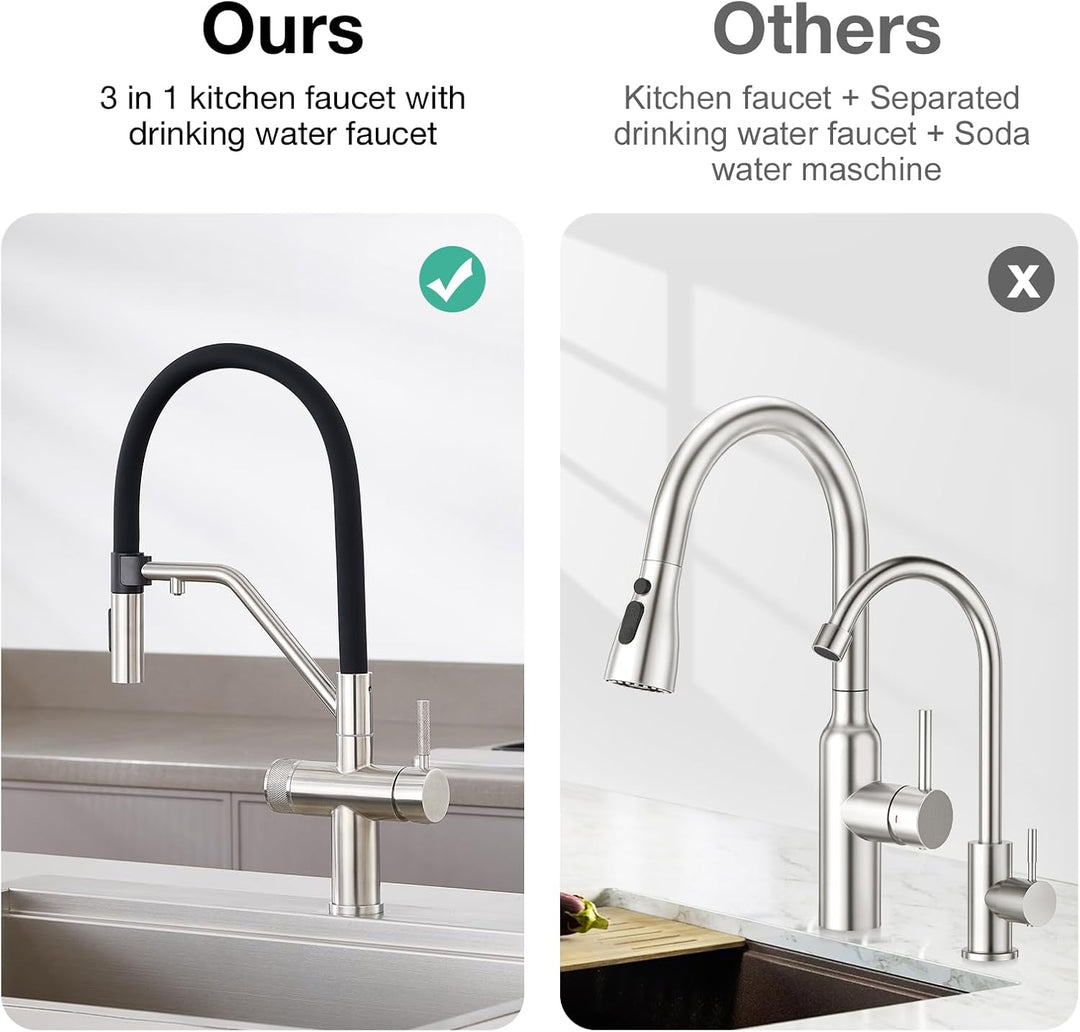 Faustina 4 Wege Küchenarmatur abnehmbar, Doppelhebel Armatur Wasserhahn Küche mit Trinkwasser und So