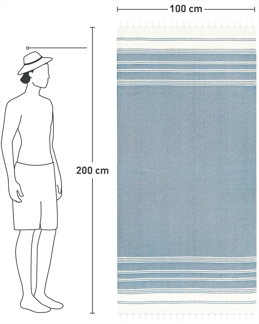 Fit-Flip Hamamtuch aus 100% Baumwolle saugfähig und schnelltrocknend | Opal Blau, 100x200cm Diamond,