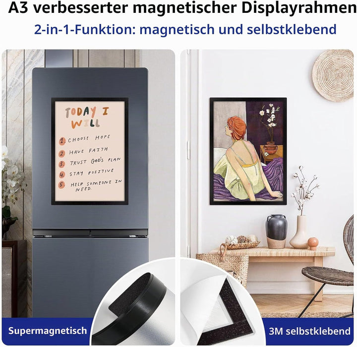 VAIIGO Magnetrahmen Info-Rahmen Selbstklebend mit Magnetverschluss für Informationsrahmen DIN A3 For