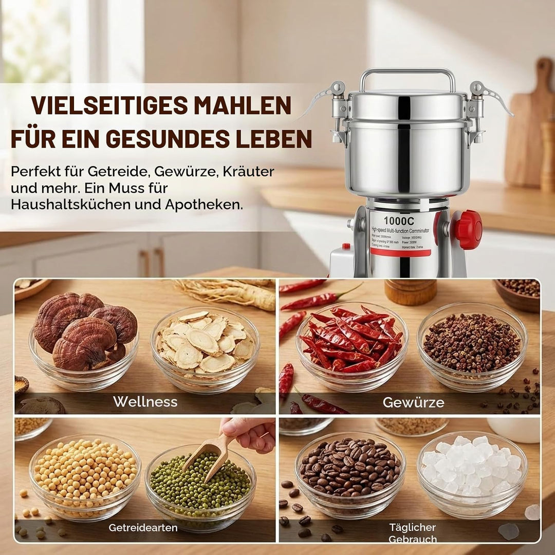 Tragbare Getreidemühle 220 V, 1000g Elektrische Getreidemühle, Superfein Edelstahl Mühle, Hochgeschw