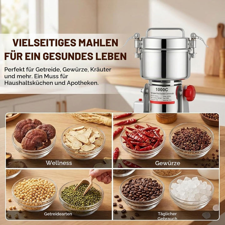 Tragbare Getreidemühle 220 V, 1000g Elektrische Getreidemühle, Superfein Edelstahl Mühle, Hochgeschw