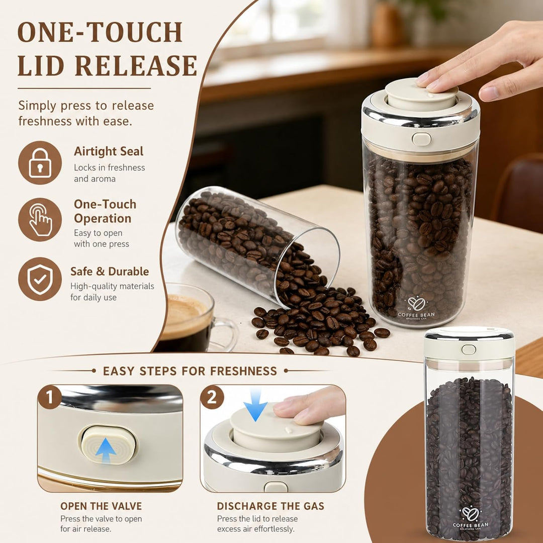 Kaffeedose Luftdicht Glas 1,7 L Mit Aroma Ventil | Glasbehälter Mit Frischhalteventil, Für Kaffee, B