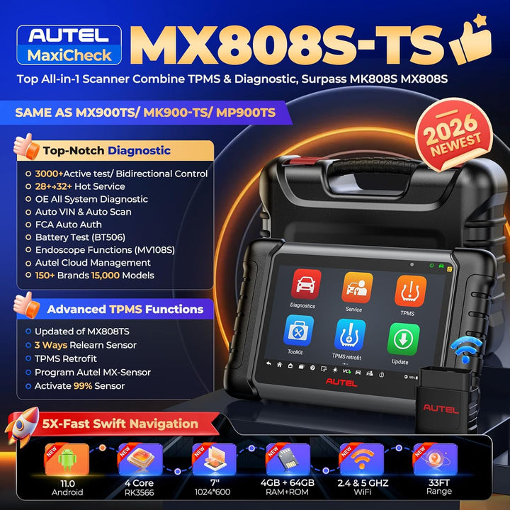Autel MX808S-TS OBD2 Diagnosegerät: 2026 Neuestes TPMS Programmiergerät, Gleich wie MaxiCOM MK808S-T