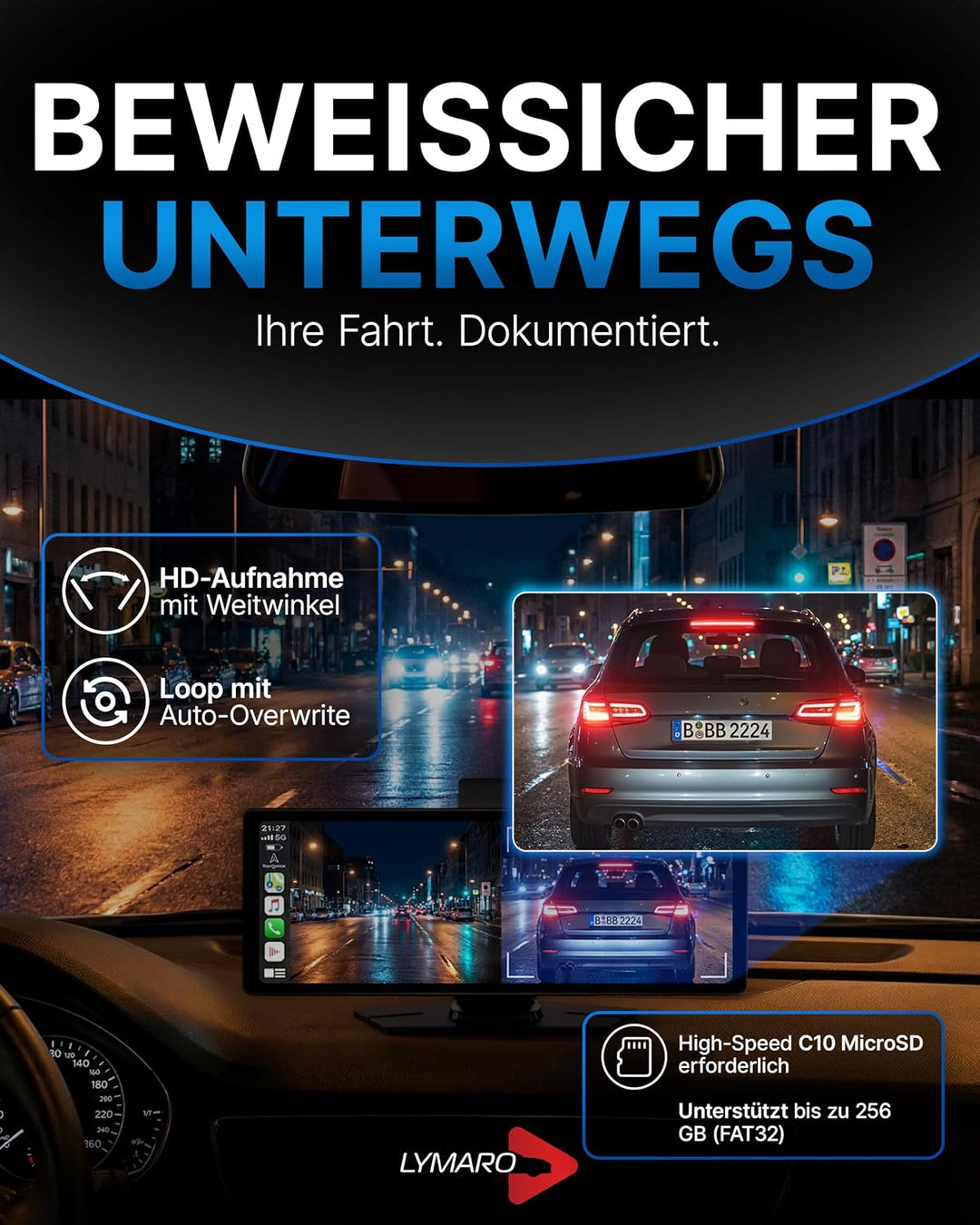 Wireless CarPlay Display & Android Display fürs Auto, tragbares Apple Auto CarPlay Display & Android