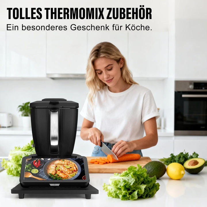 Bambus Gleitbrett für Thermomix TM7 mit 360° Rollen, Müheloses Verschieben des TM7 Hochwertiger Roll