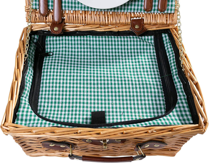 2 Handgefertigte Picknickkörbe für 2 Personen mit Kühlfach, Multifunktionsmesser, Edelstahlbesteck,