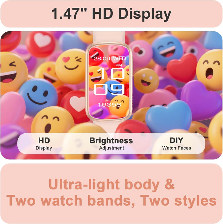 Smartwatch Damen,Bluetooth-Anruf,Herzfrequenz-/Schlafmonitor/SpO2,130+ Sportmodi, 1,47'' HD Touchscr