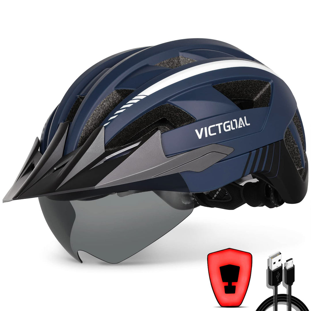 VICTGOAL Fahrradhelm Herren Damen MTB Helm mit Abnehmbarer Magnetische Schutzbrille Visier Atmungsak
