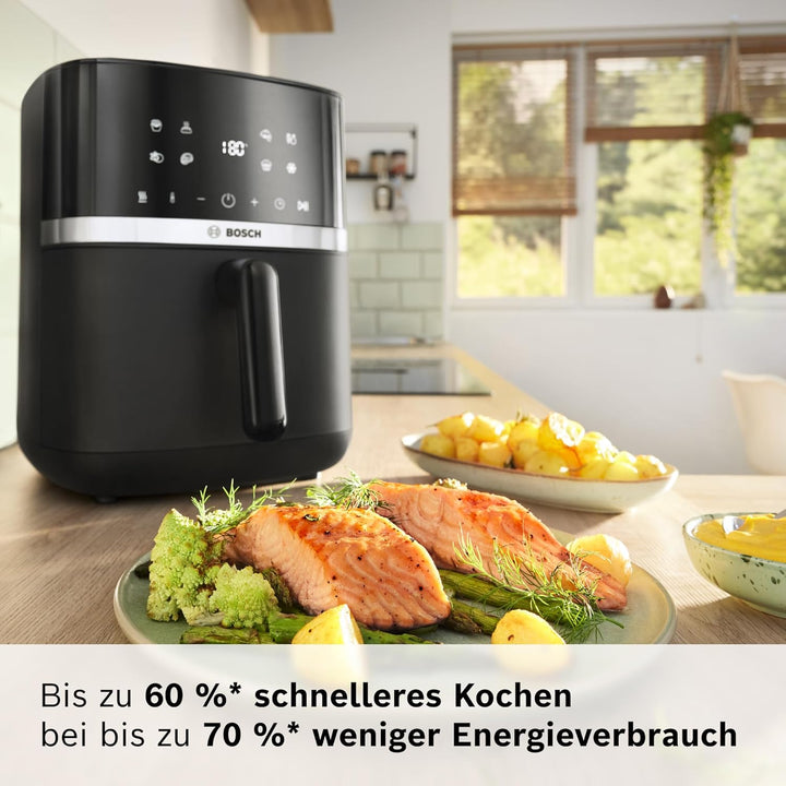 Bosch Heissluftfritteuse Serie 4, XL Air Fryer, schwarz, 6,1 L Fassungsvermögen, 7 Voreinstellungen,