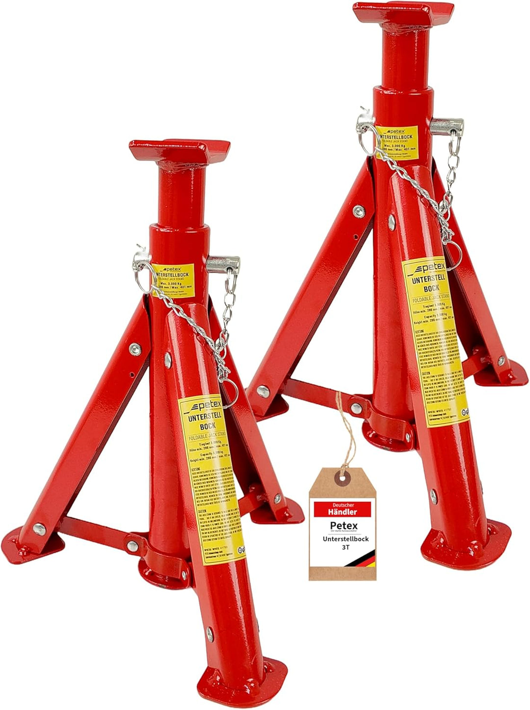 Unterstellbock, höhenverstellbar und faltbar, 2er Set, 3 t, rot