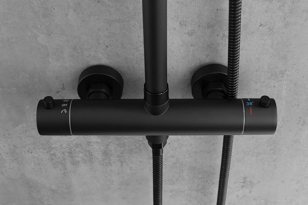 AIYA Bath Design Duschsystem aus Edelstahl | Schwarz | Mit Regenduschkopf und Handbrause | Hochwerti