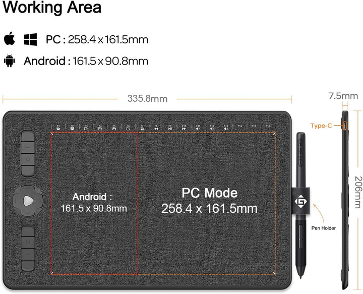 GAOMON M1230 Grafik-Tablet, 12 Zoll, passiv, 8192 Ebenen mit Neigung, 16 Multimedia-Tasten und 13 an