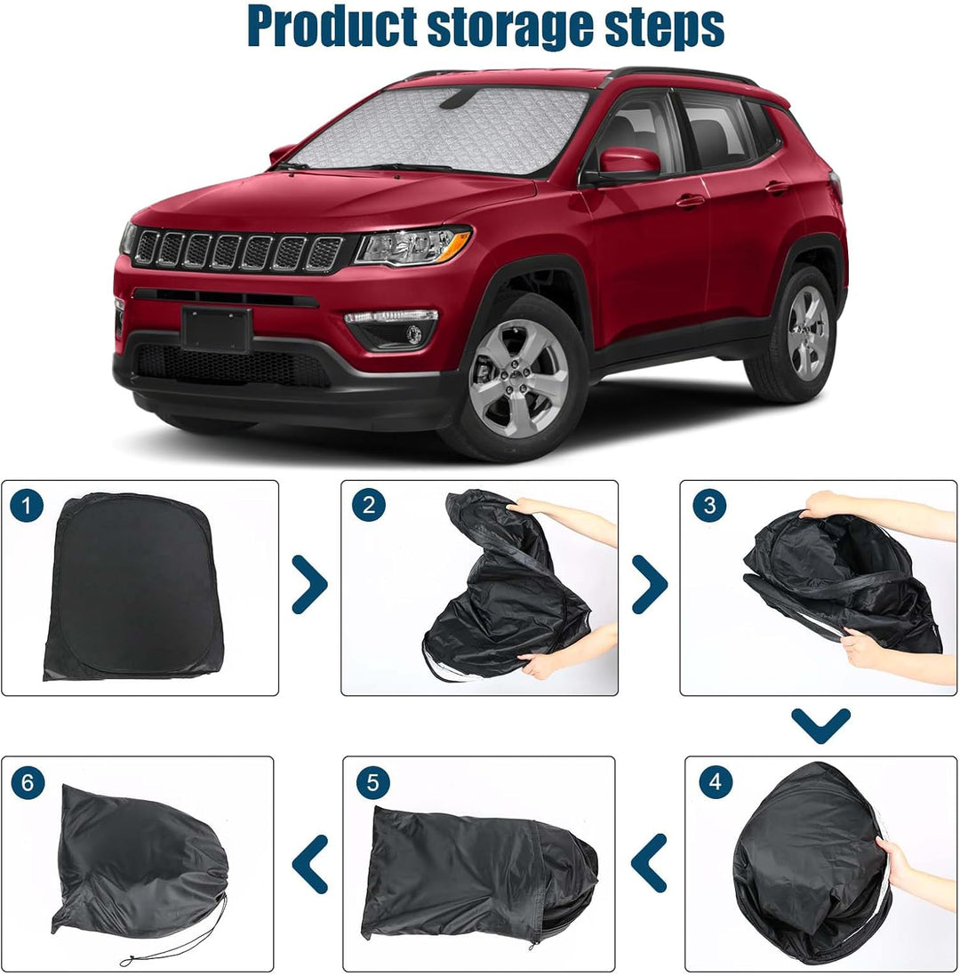 Auto Sonnenschutz Kompatibel mit Jeep Compass >2017 - Sonnenschutz Abdeckungen Frontscheibe Sonnensc