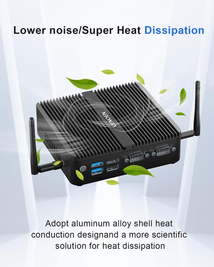 Lüfterloser Mini PC N100, Fanless PC Win 11 Pro, Alder Lake, 4K Dual HD, DP, 2xCOM, USB3.0, RJ45 Lan