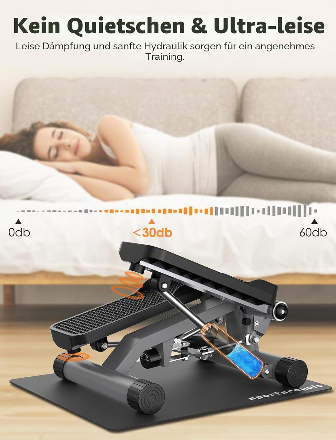 Sportsroyals Up-Down-Twister Stepper für Zuhause,Mini Stepper 150kg mit Power Ropes& LCD Display，Hom